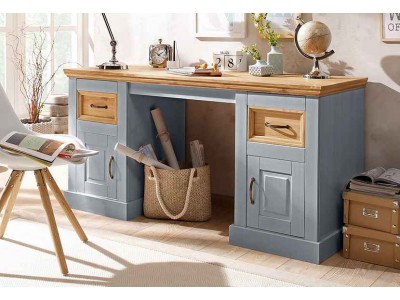 Escrivaninha de madeira - 2 portas e 2 gavetas acabamento cinza lavado e cera | England